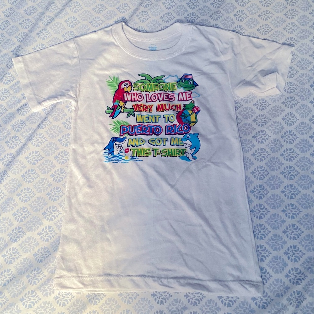 Kids (Unisex) Caribbean Tropic Size 8 Puerto Rico White T-Shirt!